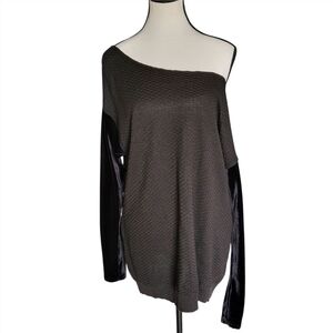 The Reformation Black Waffle Knit And Velvet Sleeve Cozy Women's Top Size L